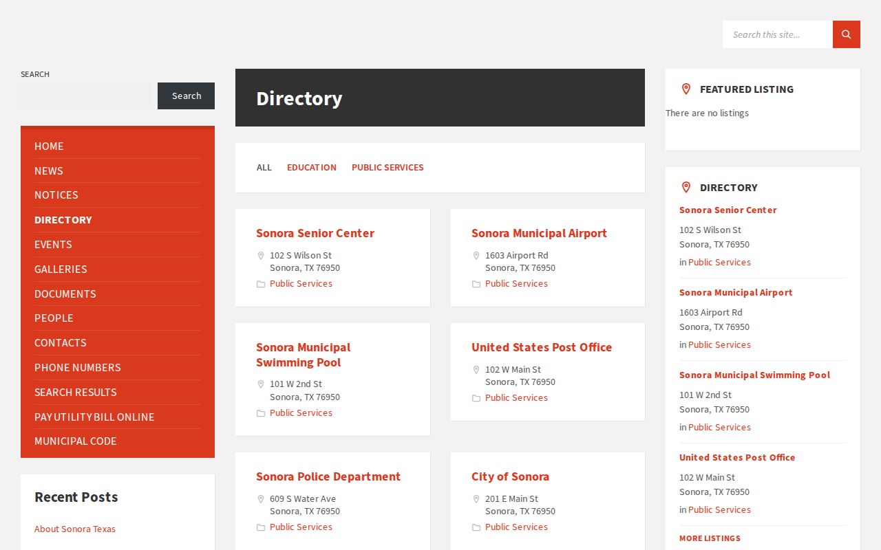 City of Sonora directory with Sonora Police Department record contact